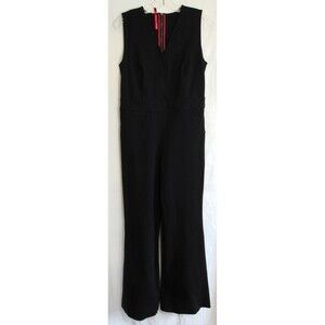 Spanx Black Sleeveless Back Zip Faux Pockets Flare Leg Jumpsuit Size PM EUC